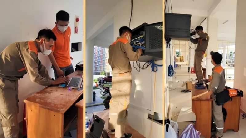 Kỹ thuật viên FPT lắp mạng tại phường Thanh Xuân, Hà Nội