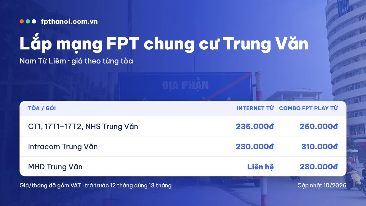 Bảng giá lắp mạng FPT Trung Văn theo tòa
